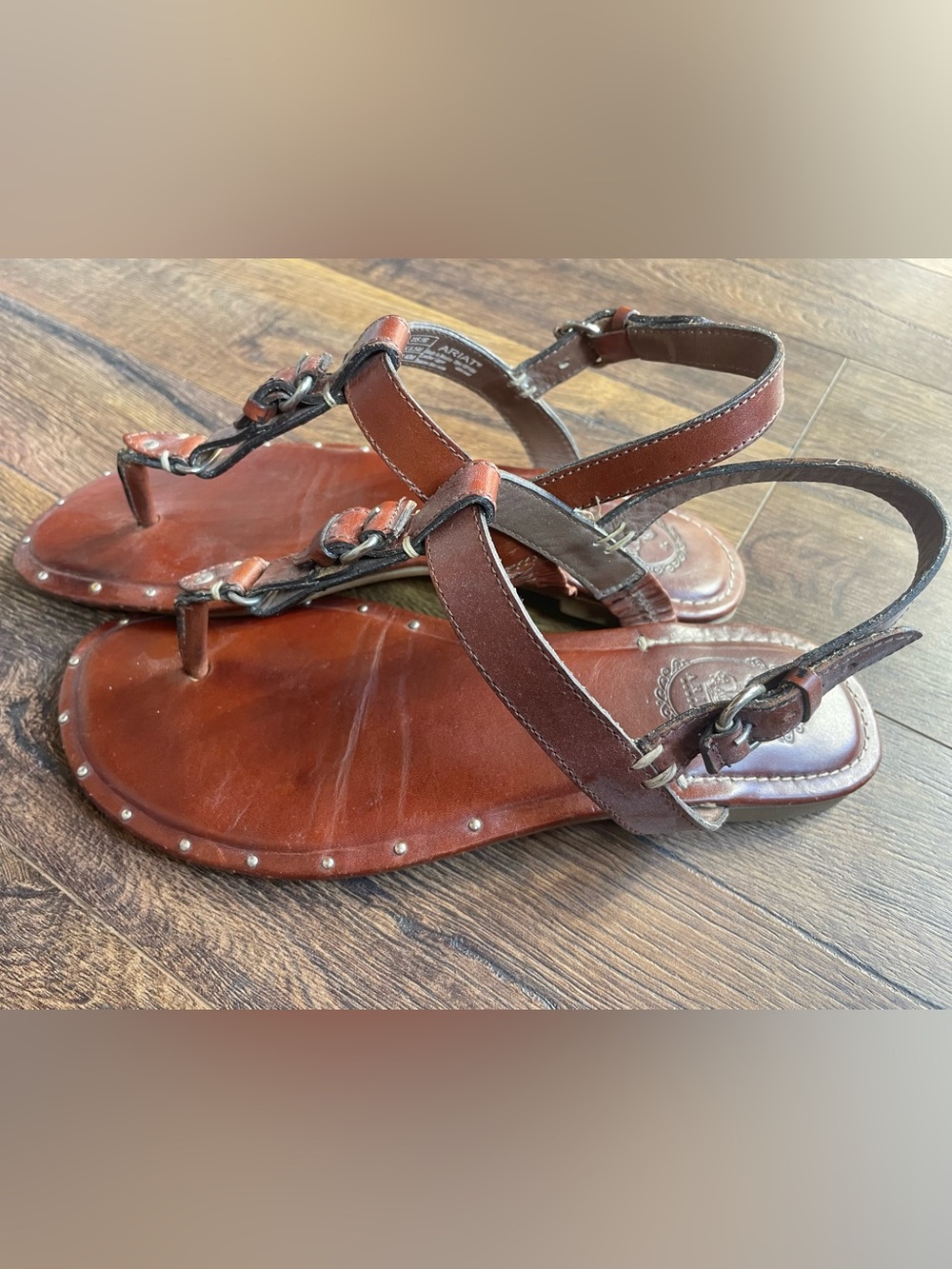 Ariat Rare Chestnut Brown Leather Logo Sandal Equestrian Horse Bit Detail Size 9 - Picture 5 of 9